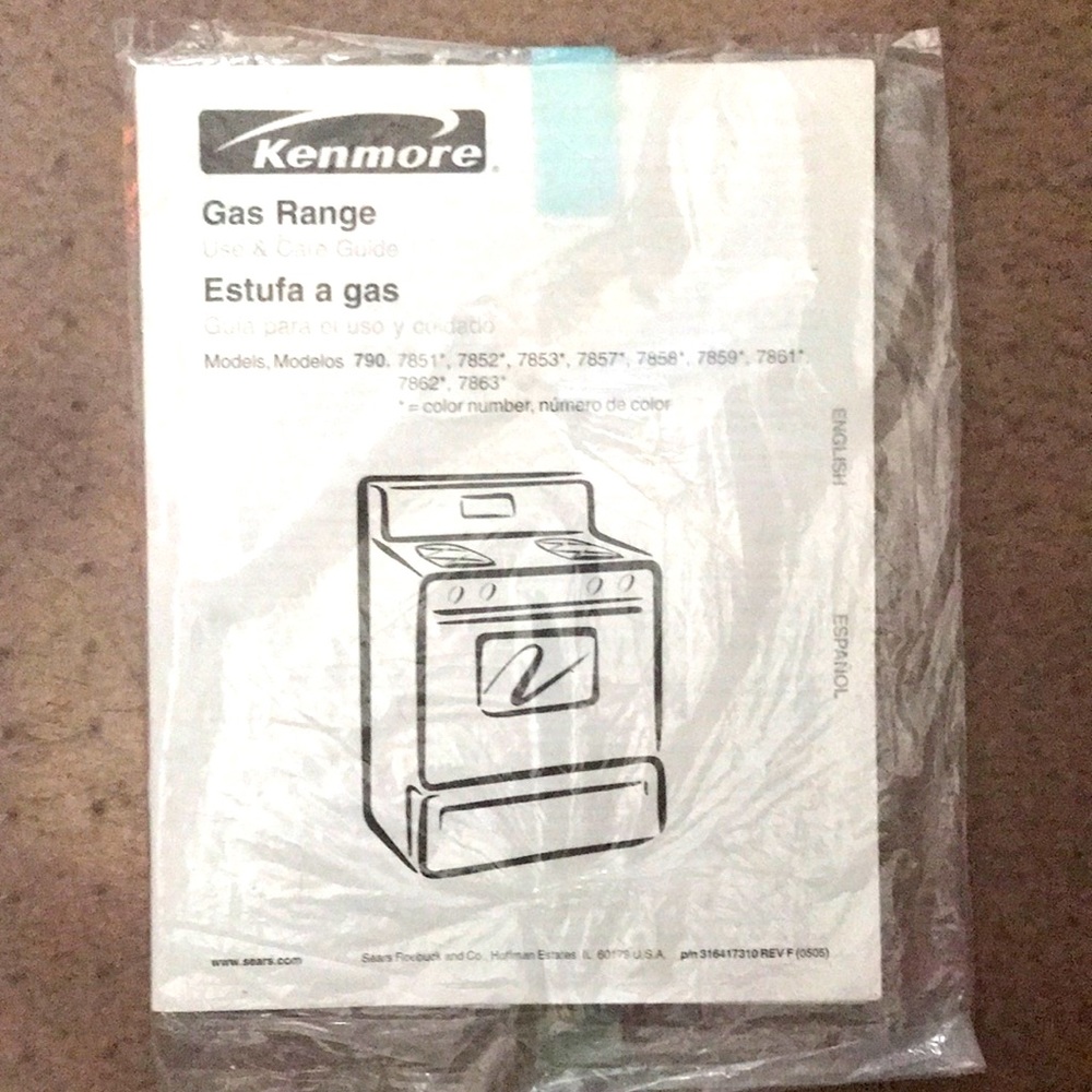 Kenmore Gas Range Manual/Guide Model 790. 7851 7852 7853 7857 7858 7859 7861